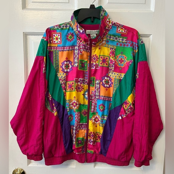Women’s Vintage Windbreaker Sz 6 Bright Magenta Pink Pattern Full Zip EUC RARE - Picture 11 of 11